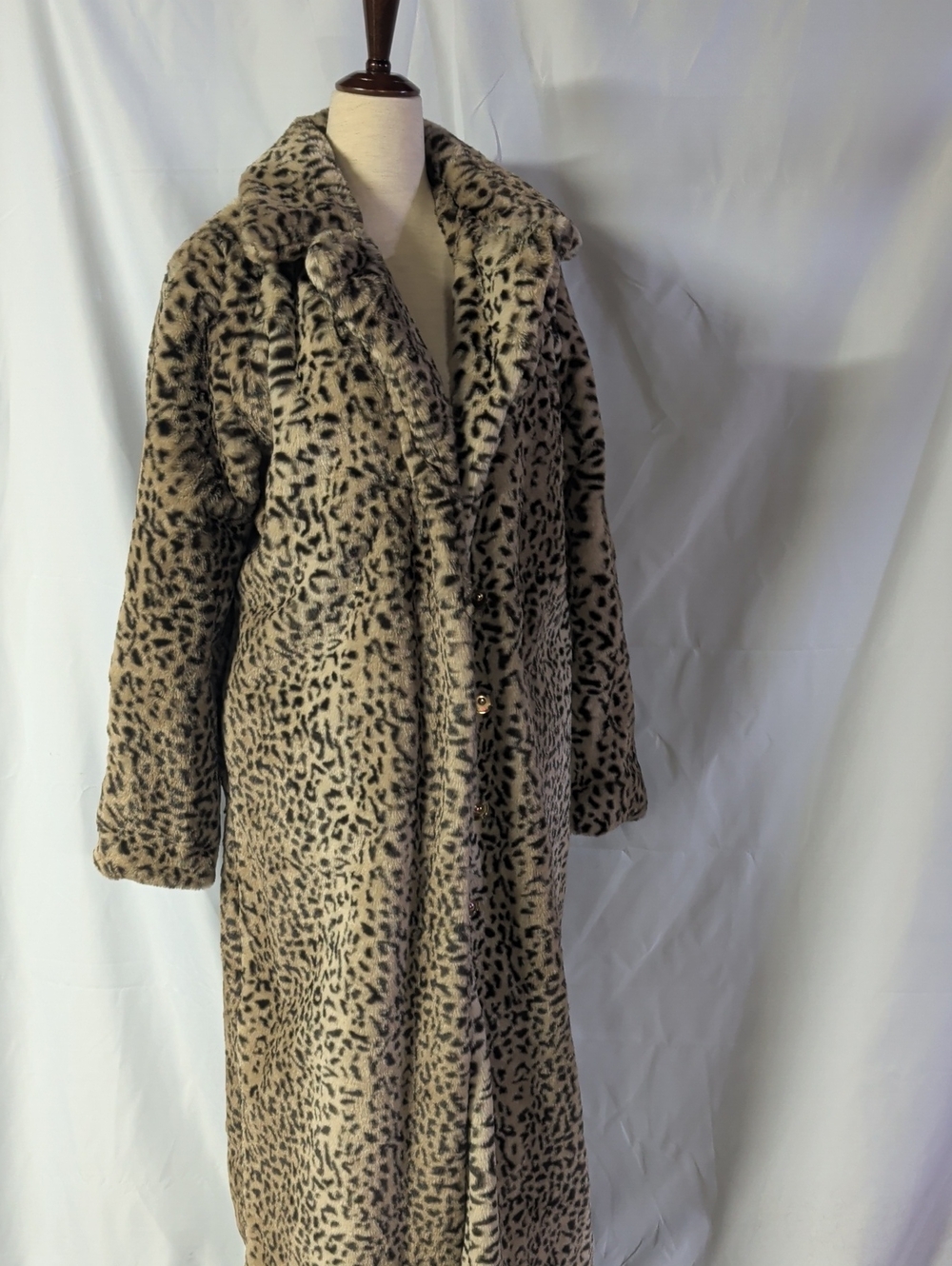 Long Teddy Leopard-Print Coat in Taupe/Black